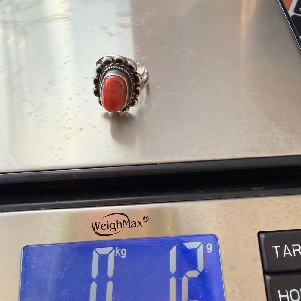 Vintage Coral Ring with Silver Setting